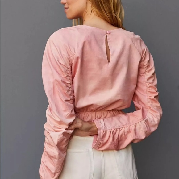 Maria Bouvier x Anthropologie hand dyed organic cotton pink ruched top Small - Picture 3 of 12
